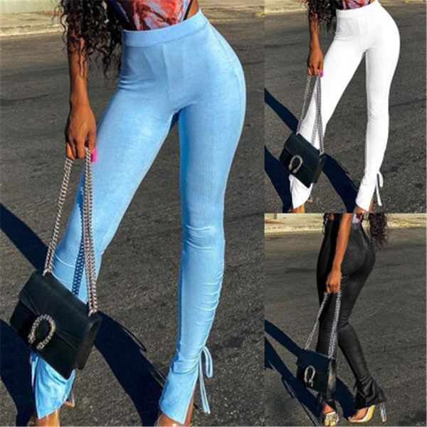 

women solid colors pants clothing fashion occident trend high waist skinny trousers spring female new slit casual slim pencil pants, Black;white