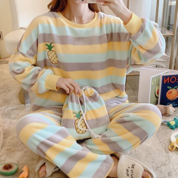 

women 2 pieces pajamas set spring autumn pyjamas colorful stripe rainbow long sleeve cute sleepwear casual homewear, Black;red