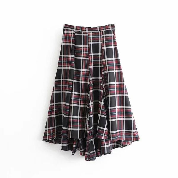 

skirts casual basic fashion plaid korean high waist college style 2021 autumn winter female women long, Black
