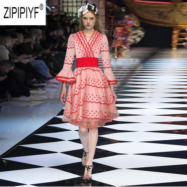 

casual dresses 2021 autumn fashion women ruffles long sleeve embroidery high waist ball gown party night club z2549, Black;gray