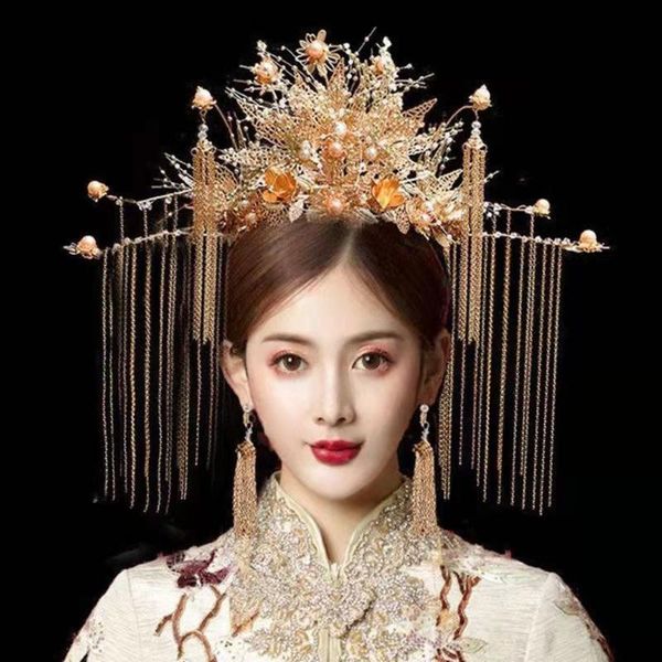 

hair clips & barrettes traditional chinese stick royal tiaras crown luxury big european gorgeous crystal queen wedding accessories, Golden;silver