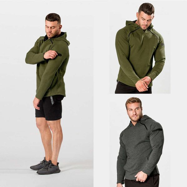 

xingshang 2021 autumn men's new solid color neckline shoulder zipper pocket design long sleeve hooded sweater, Black