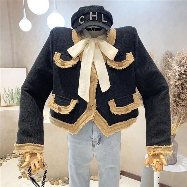 

women's jackets [ewq] 2021 autumn winter temperament celebrity long sleeve short woolen coat versatile thin jacket female 16e4953, Black;brown