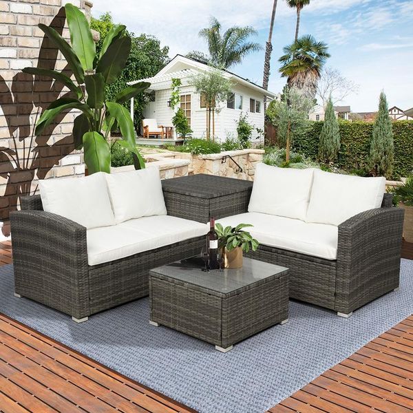 

camp furniture 4 pcs outdoor cushioned pe rattan wicker sectional sofa set garden patio
