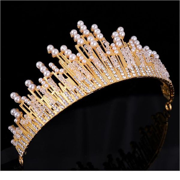 

trendy wedding crown baroque crystal pearl crown headdress gold crown princess hair accessories bridal headdress qylrbw, Silver