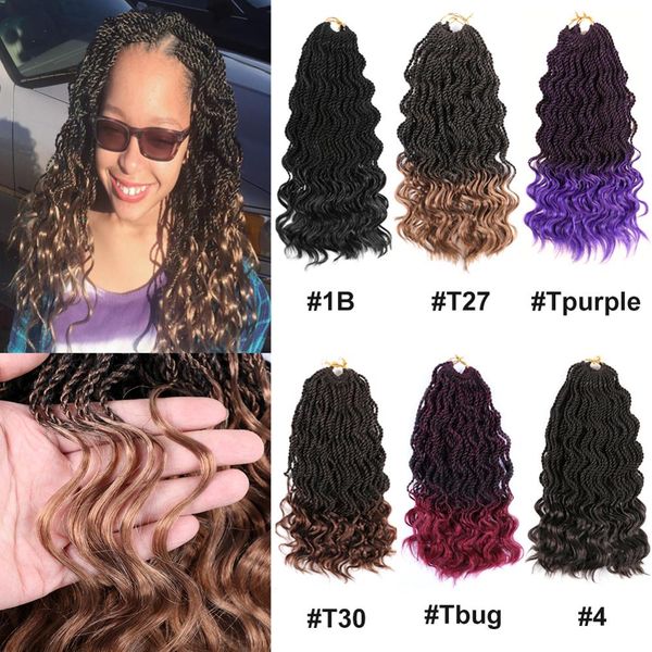 

14inches wave senegalese twist crochet hair black brown purple burgundy goddess faux locs crochet braids