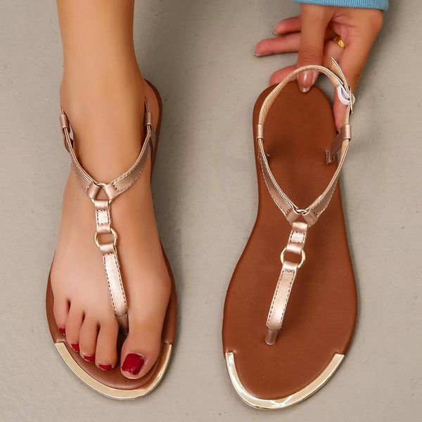 

sandals 2021 summer chic woman flats shoes t-strap flip flops big size 33-43 sandaleas de mujer casual women flat, Black