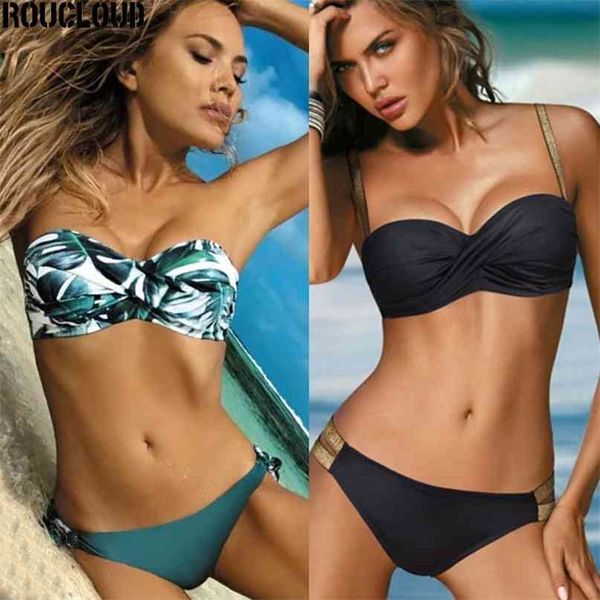 Sexy cor sólido biquíni mulheres swimwear bandeau biquini swimsuit fêmea fêmea maço push up beachwear 210625