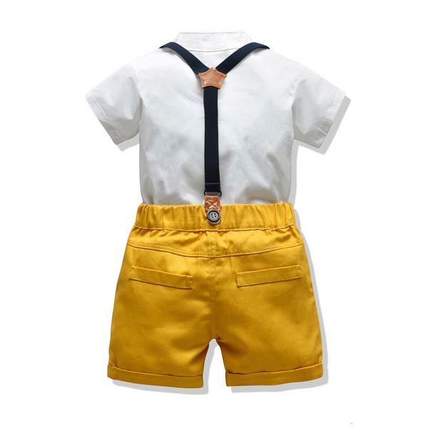 

ins summer boys' short sleeve gentleman's suspenders two piece children's suit, Blue