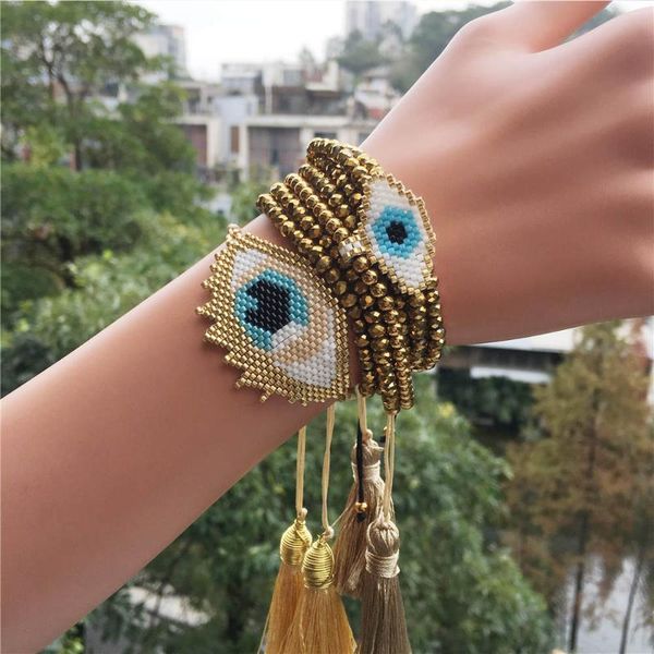 

charm bracelets 2021 women turkish evil eye bracelet fashion miyuki bohemia handmad tassel gold bead jewelry gifts, Golden;silver