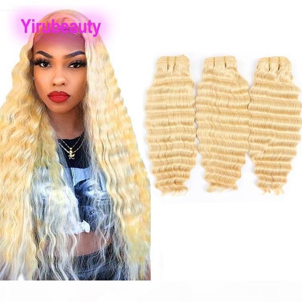 

malaysian human hair virgin hair extensions 3 bundles deep wave 613# color blonde curly double wefts 10-28inch blonde soft wholesale, Black