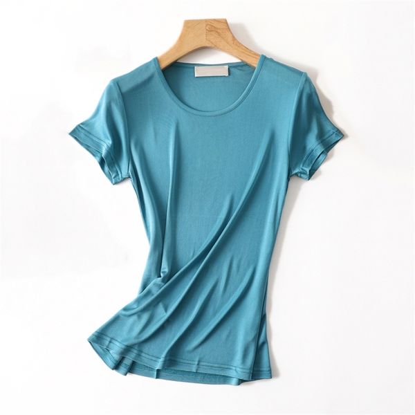 Verão 50% Natural Silk Modis Plus Size Streetwear Camiseta Mulheres Camiseta Mujer Tshirt T-shirt Camiseta Femme Tops Mulheres Camisas 210315