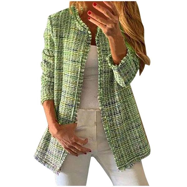 

women's wool & blends rainbow plaid blazer women spring-autumn vintage tweed suits jackets office ladies chic slim blazers girls tassel, Black