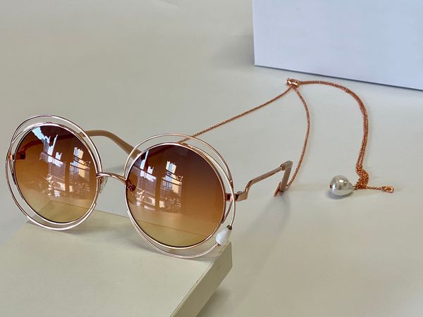 

2021 new circular frame sunglasses women glasses hollow metal ring overlaps the frame gradient lens chain design embodied the lady's no, Black