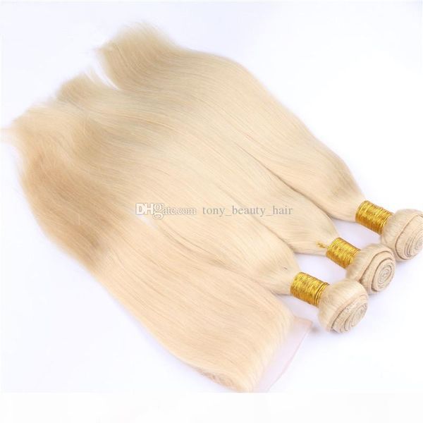 

blonde lace closure with bundles 4pcs lot #613 middle three part 4x4 russian silk straight lace closure with human hair weaves, Black