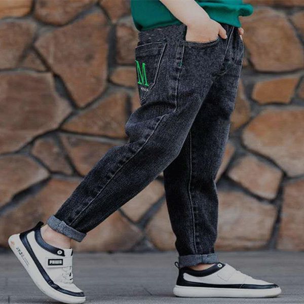 

jeans 2021 spring baby boys elastic waist long children casual loose solid pants teenager fashion print q13, Blue