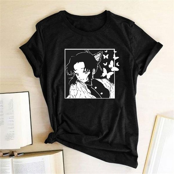 

slayer t shirt women graphic tees short sleeve streetwear kimetsu no yaiba print t shirt 2021 clothes japanese anime, White