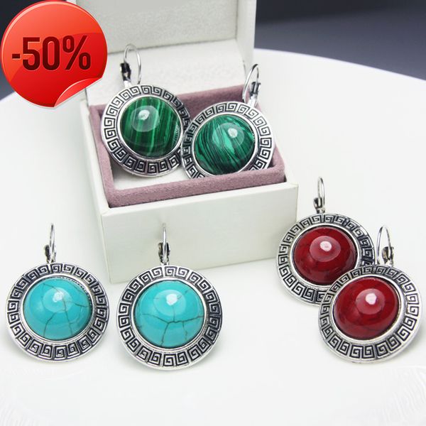

earrings turquoise earrings women's simple round, Golden;silver