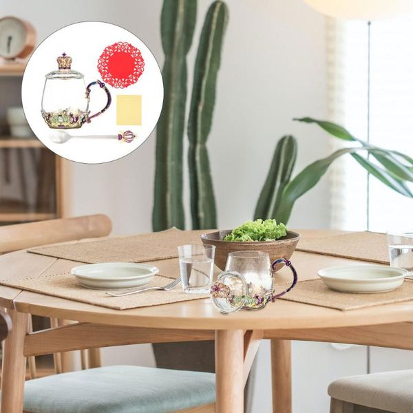 

mugs 1 set glass enamel flower tea cup coffee mug decorative drinking