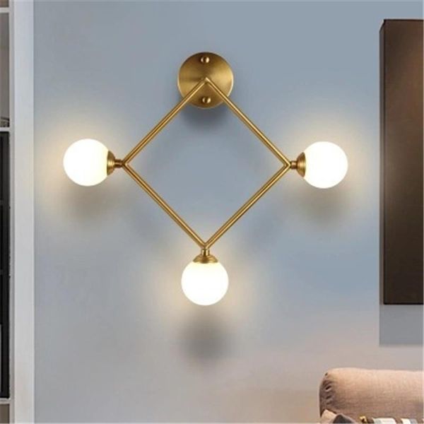 

wall lamp nordic designer three heads golden geometry aisle personality creative living room el dinner bar brass bedside