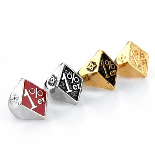 

cluster rings men's 1%er one percent outlaw biker motorcycle stainless steel ring silver color us size 7-14, Golden;silver