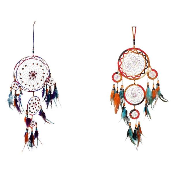 

decorative objects & figurines 2 pcs feather crafts dream catcher for wall hanging home hostel decoration, a b