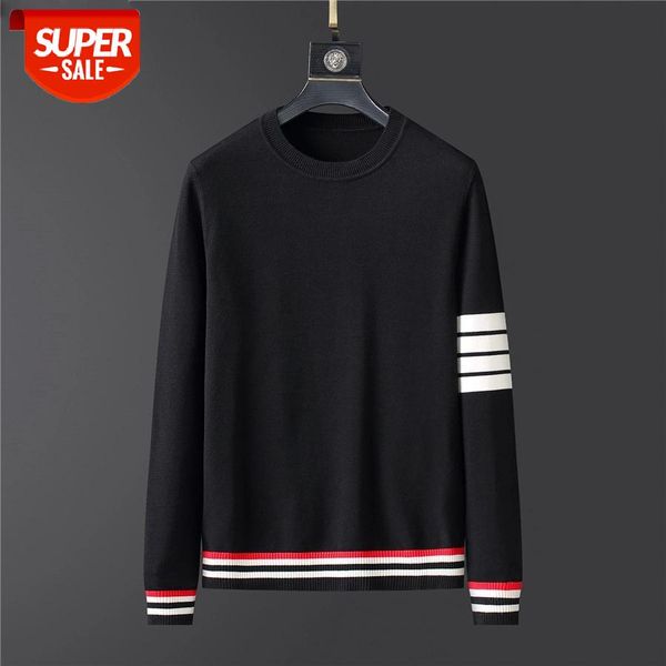 

2020 sweater mens clothes fall winter men clothing long sleeve knitted pullover plus size striped korean style #d87o, White;black