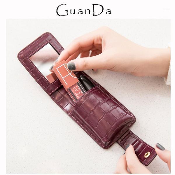 

cosmetic bags & cases portable lipstick makeup case bag with mirror women small daily travel crocodile pu organizer packet1