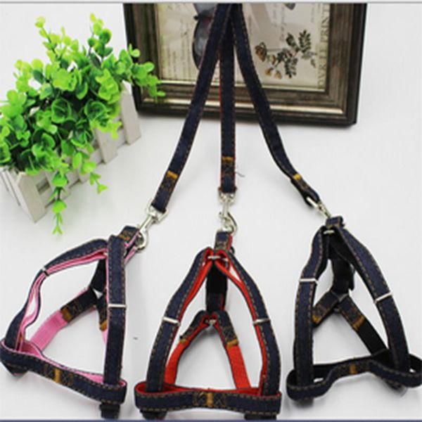 

dog collars & leashes medium and large denim stitching pet chain chest back traction rope 2 piece set
