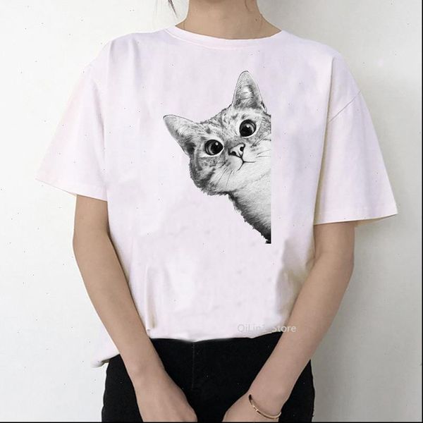 

funny cat print t shirt women summer vogue white tshirt femme casual harajuku kawaii clothes o neck female t shirt