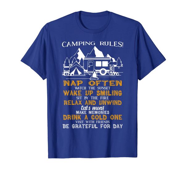 

camping rules cute and funny camper humor t-shirt, White;black
