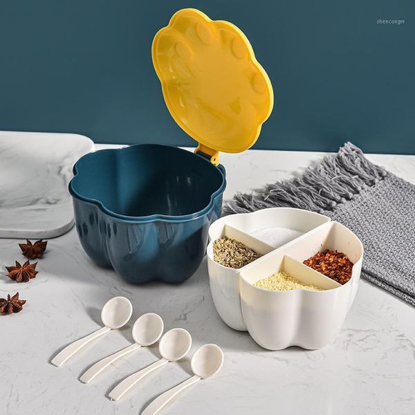 

storage bottles & jars 4 grids cat seasoning box spice jar with lid moistureproof insect-proof salt sugar flavor pot kitchen supplies