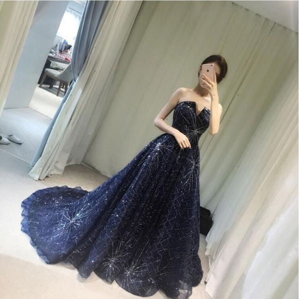 

ethnic clothing elegant trailing evening dress strapless formal party dreamy starry sky temperament hostess s-3xl, Red