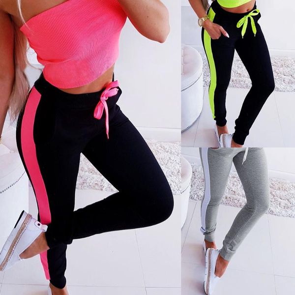 

women's pants & capris women sweatpants drawstring design side stripe mid waist pencil lady summer autumn slim hips trousers for sport, Black;white