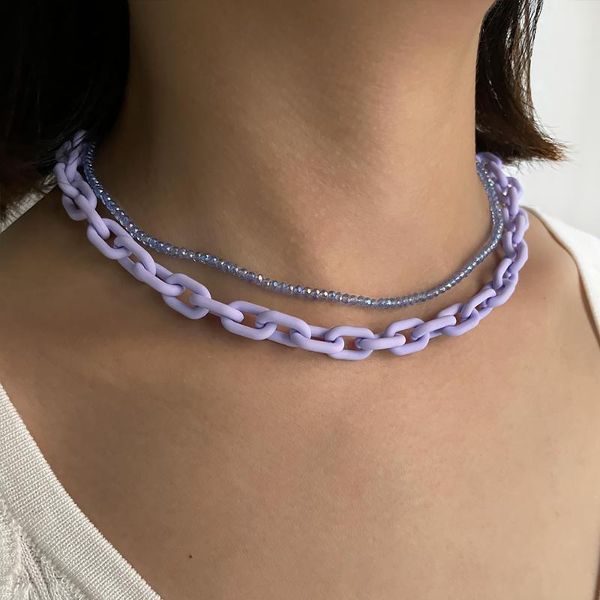 

chokers peri'sbox cute pure color matte acrylic chain choker candy colors plastic necklaces for women summer toggle clasp jewelry, Golden;silver