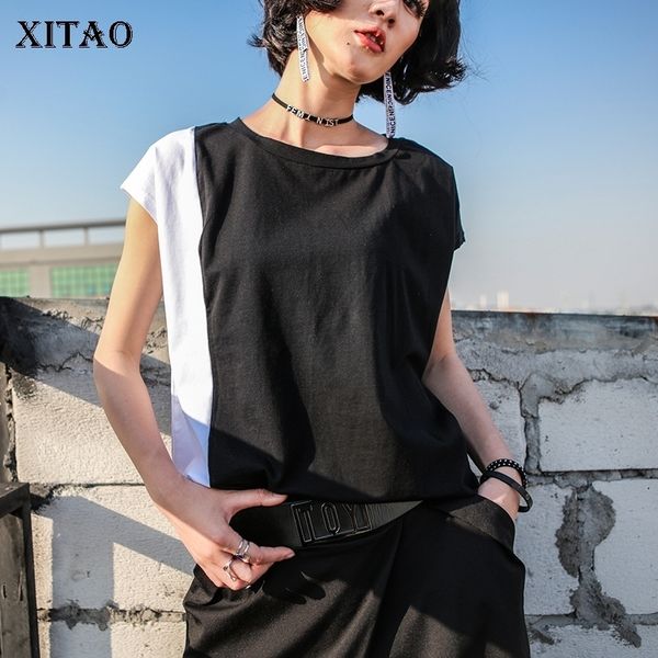 

xitao hit color plus size t shirt women short sleeve pullover patchwork vintage o neck casual korean clothes summer ljt1838 210310, White