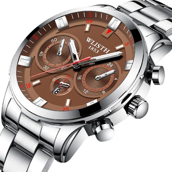 

wristwatches sports three eyes six needle decoration fashion men's waterproof luminous quartz watch, Slivery;brown