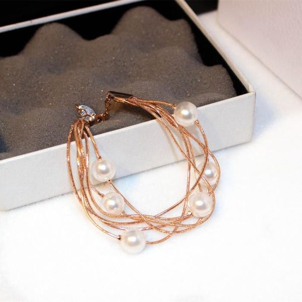 

charm bracelets elegant woman bracelet personality multi layers pearls trendy accessories fashion jewelry, Golden;silver