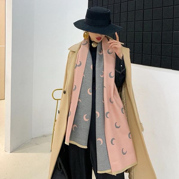 

scarves moon print winter cashmere scarf women 2021 thick warm shawls and wraps brand designer horse printed pashmina blanket cape, Blue;gray