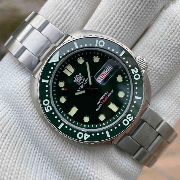 

45mm big wristwatch steeldive luxury brand sd1972 new arrival week display super luminous nh36 automatic mens dive watches, Slivery;brown