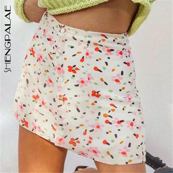 

skirts shengpalare 2021 fashion spring summer arrivals high waist white floral print short mini skirt women mi751, Black