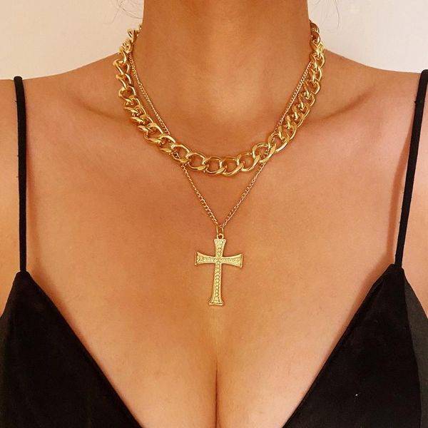 

pendant necklaces 2021 multilayer coin cross necklace for women vintage stainless steel chain trend female jewelry collar, Silver
