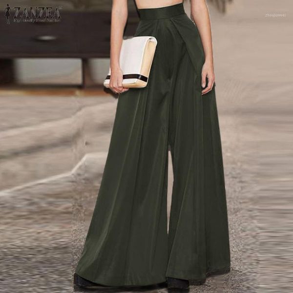 

women's pants & capris women's casual work office fashion women wide leg trouser summer elegant zipper straight pantalon loose ple, Black;white