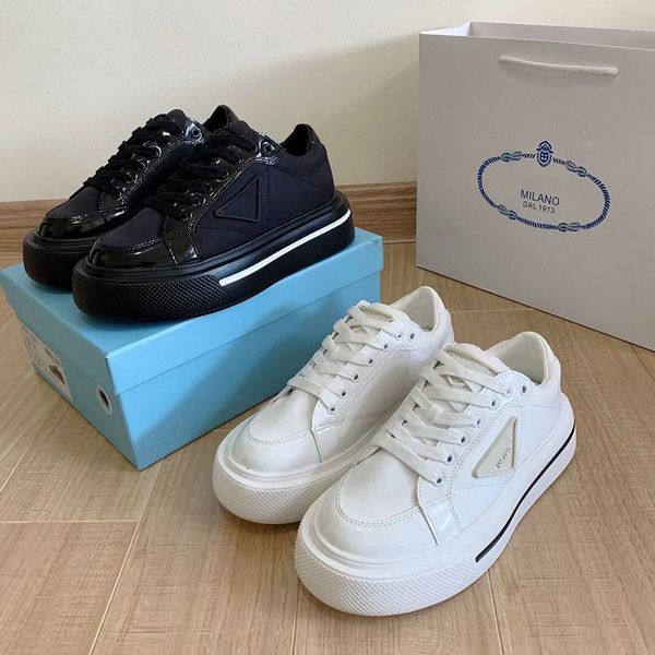 

lace-up platform women white black shoes cowhide fashion lady flat designer prad trainers letters woman shoe gym sneakers size 35-40
