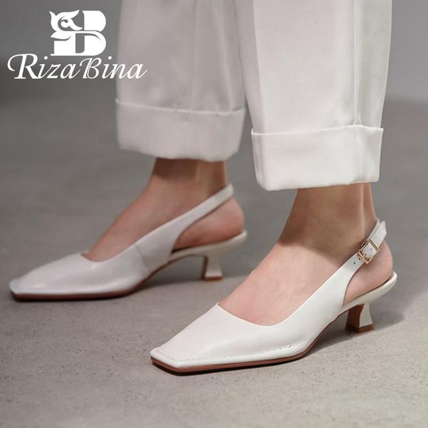 

sandals rizabina design women high heel real leather square toe summer fashion shoes footwear size 34-39, Black