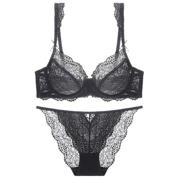 

bras sets ultra-thin bra in europe and the united states, large size lingerie, lace, transparent lady suit, Red;black