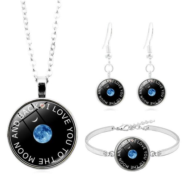 

earrings & necklace i love you to the moon and back women jewelry set glass pendant bracelet earring sets valentines gifts, Silver
