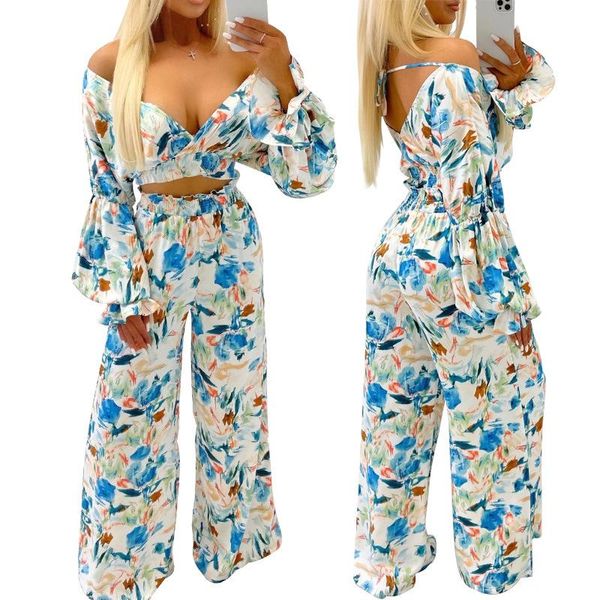 

women's polos 2021 spring suit casual fashion printed two-piece clothing, White