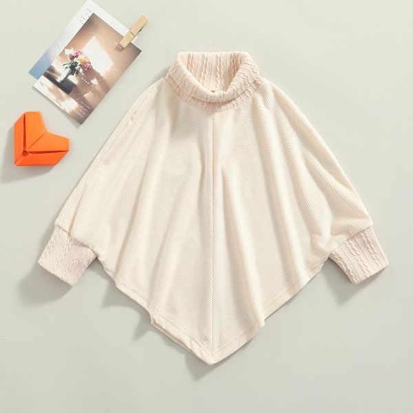

jackets 2-7y autumn fashion kids girls turtleneck coat solid long bat sleeve irregular hem pullover outwear, Blue;gray