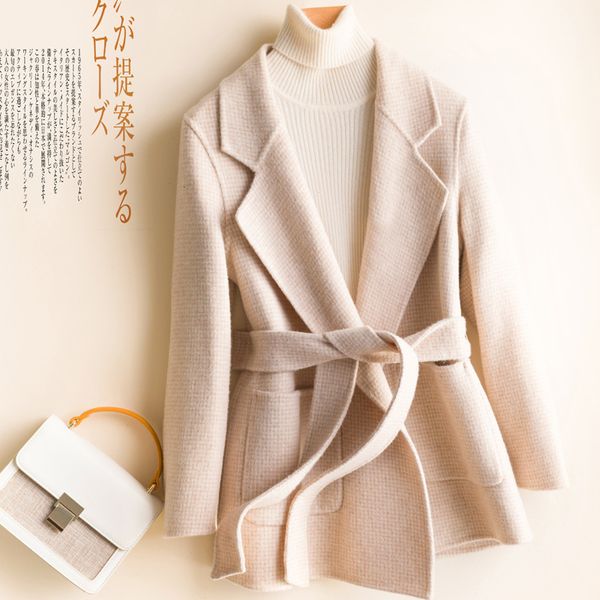 

2021 the new fashion overcoat women 100% merino wool long sleeve jacket coats autumn winter thick cardigan warm ladies 60a8, Black